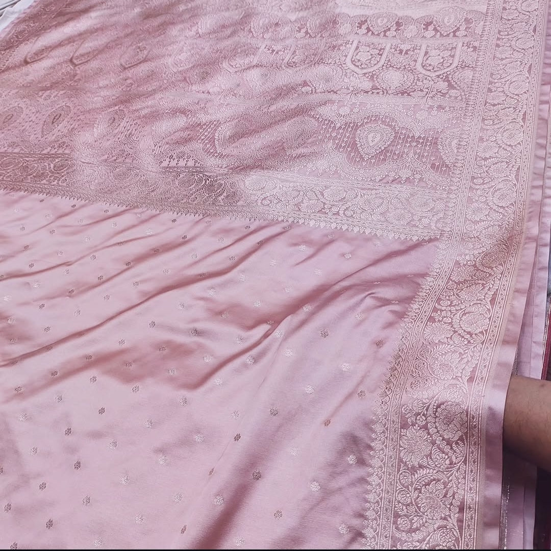 Pastel Pink Premium Mashru Katan Silk Banarasi Saree