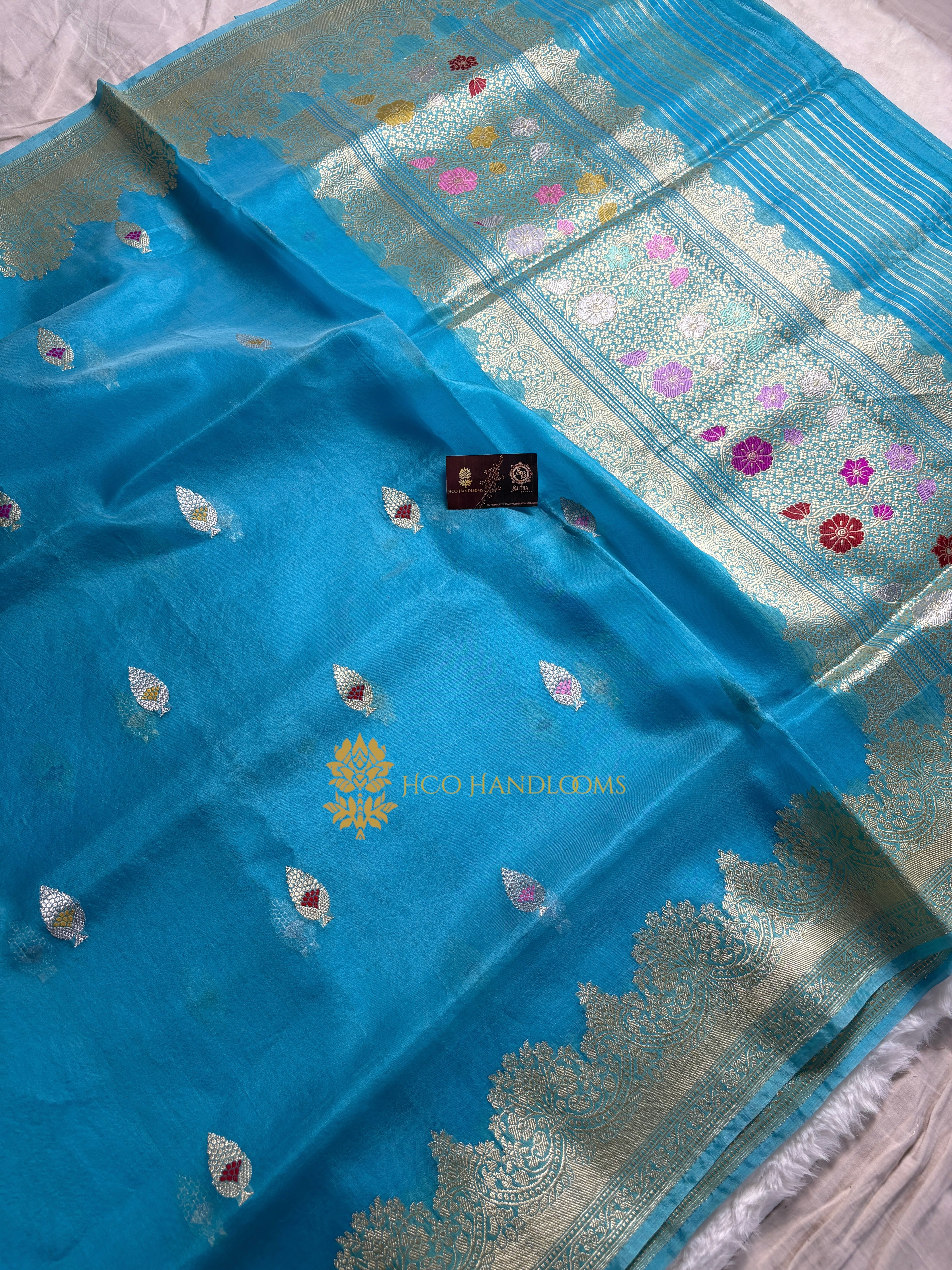 Pure Kora Silk Handloom Banarasi Saree - All Over Kadhua Meenakari Motifs