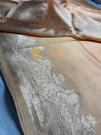 Peach Pure Mango Katan Silk Handloom Banarasi Saree - All Over Kadhua Motifs