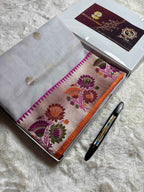 Pure Kora Silk Handloom Banarasi Saree - All Over Kadhua Motifs Meenakari Border